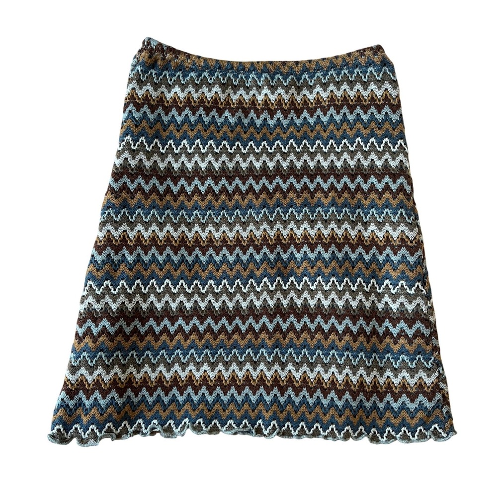 Vtg Crochet ZigZag Knit Mini Skirt